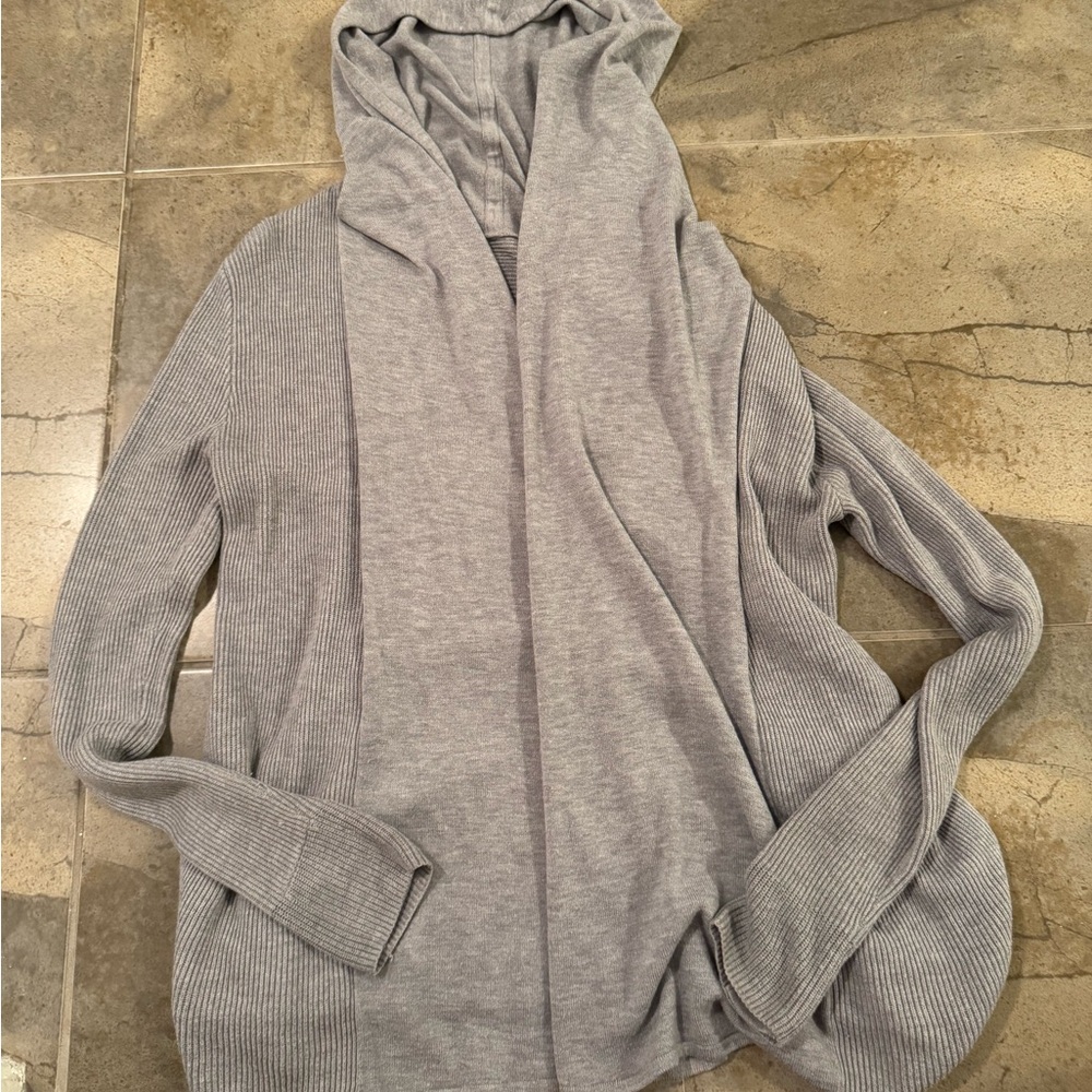 Lululemon Heather Gray Hooded Open-Front Cardigan